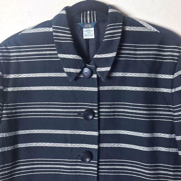 H&W Size 18 Waist Length Blazer Jacket Women's Black With Gray Strips Career - Picture 4 of 15